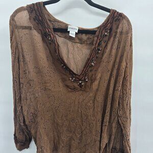 Brown Embroidered Women's Top